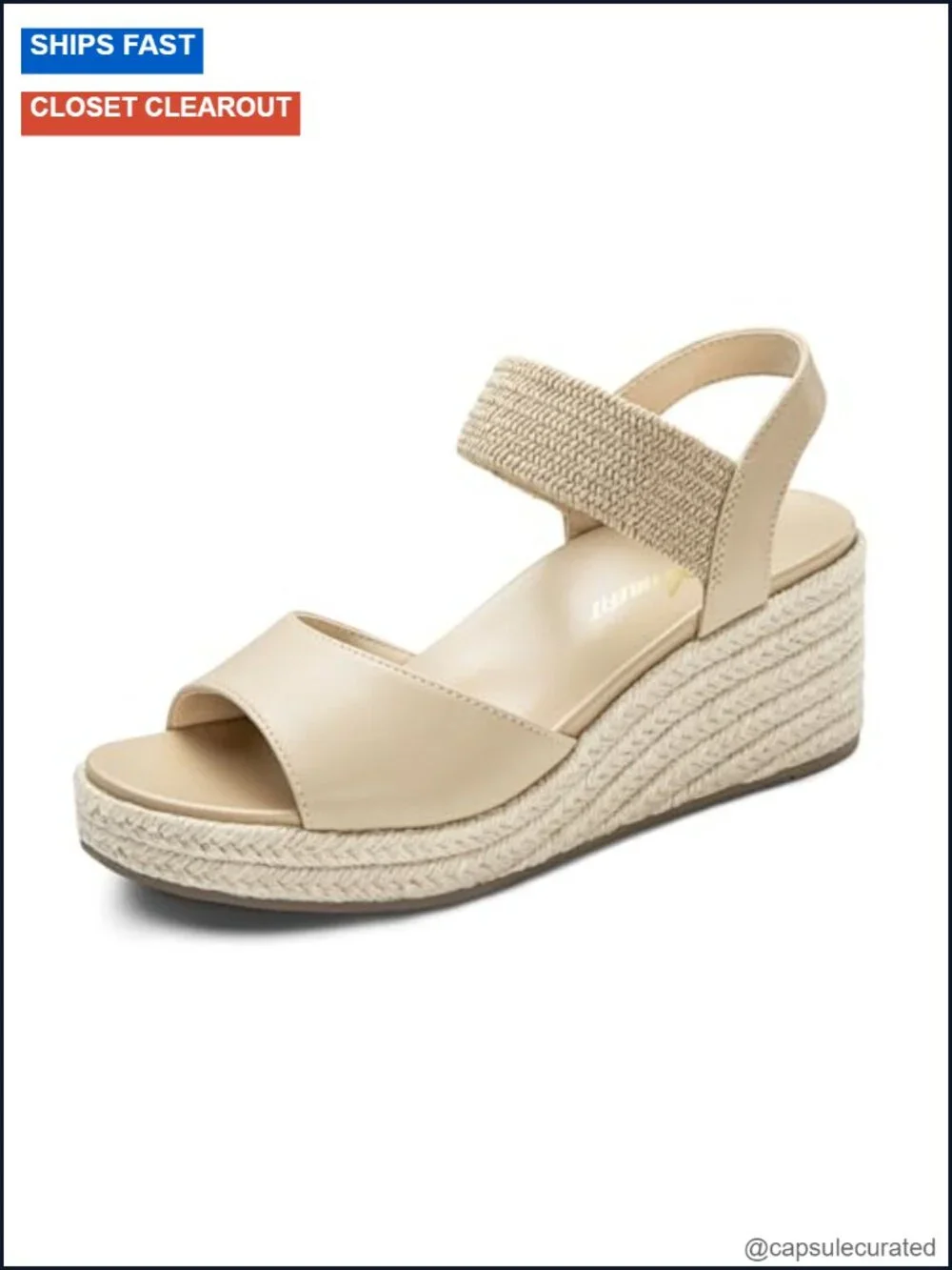 Women's Espadrille Wedge Sandals with Cushioned Insole - PU & Woven Textures